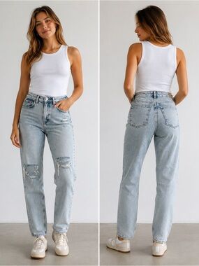 Kittenish Faded Light-Blue Acid Wash High-Rise Jeans
